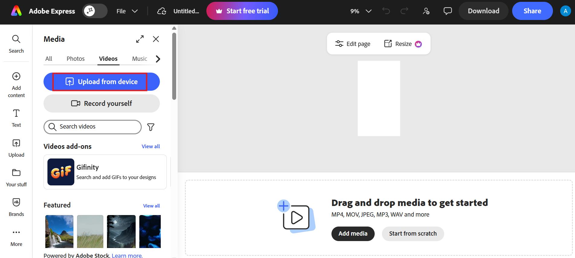 text Upload video
