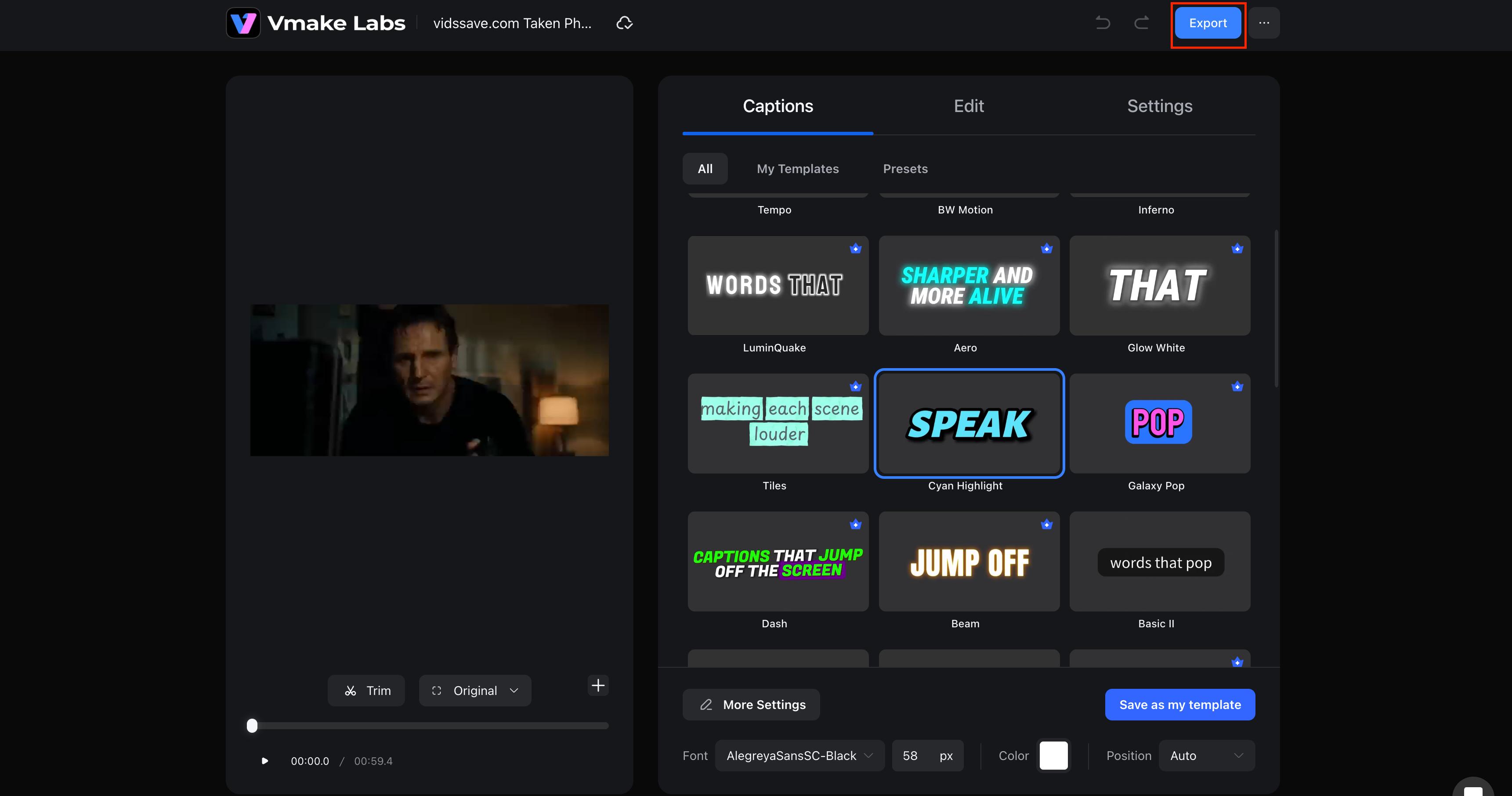 Export the video