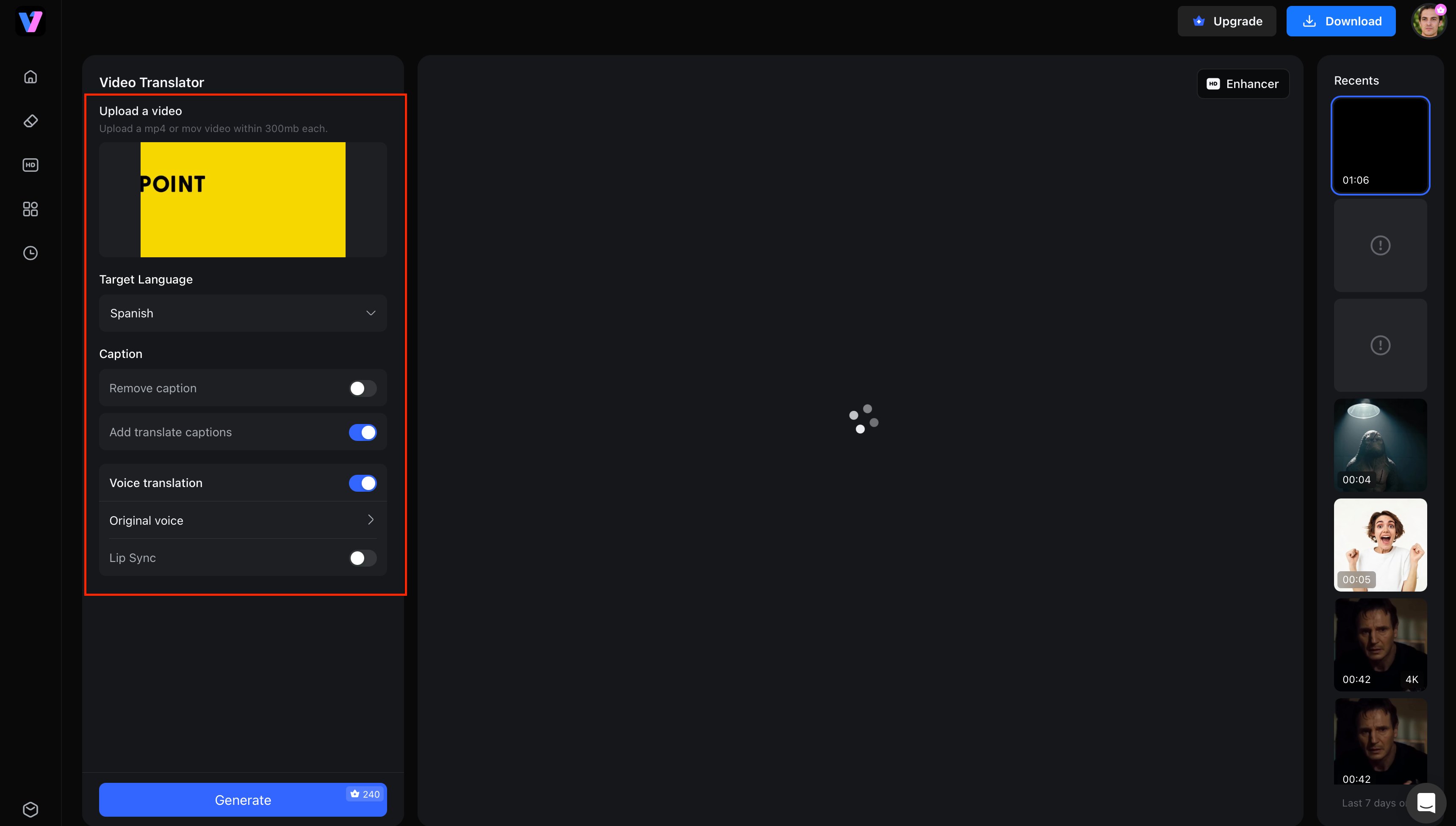 Upload your video and select features