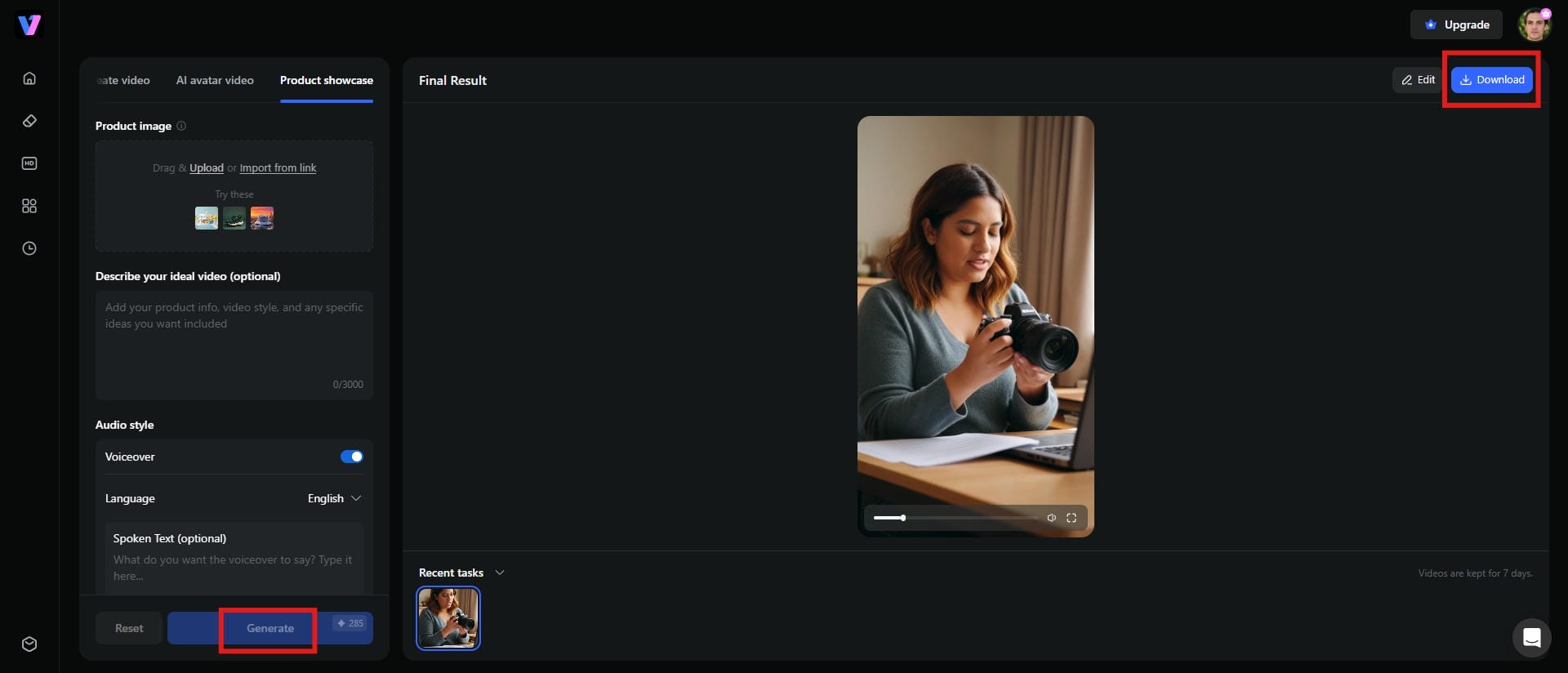Generate and download the video
