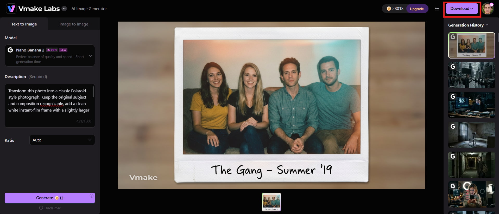 text Refine and download your image