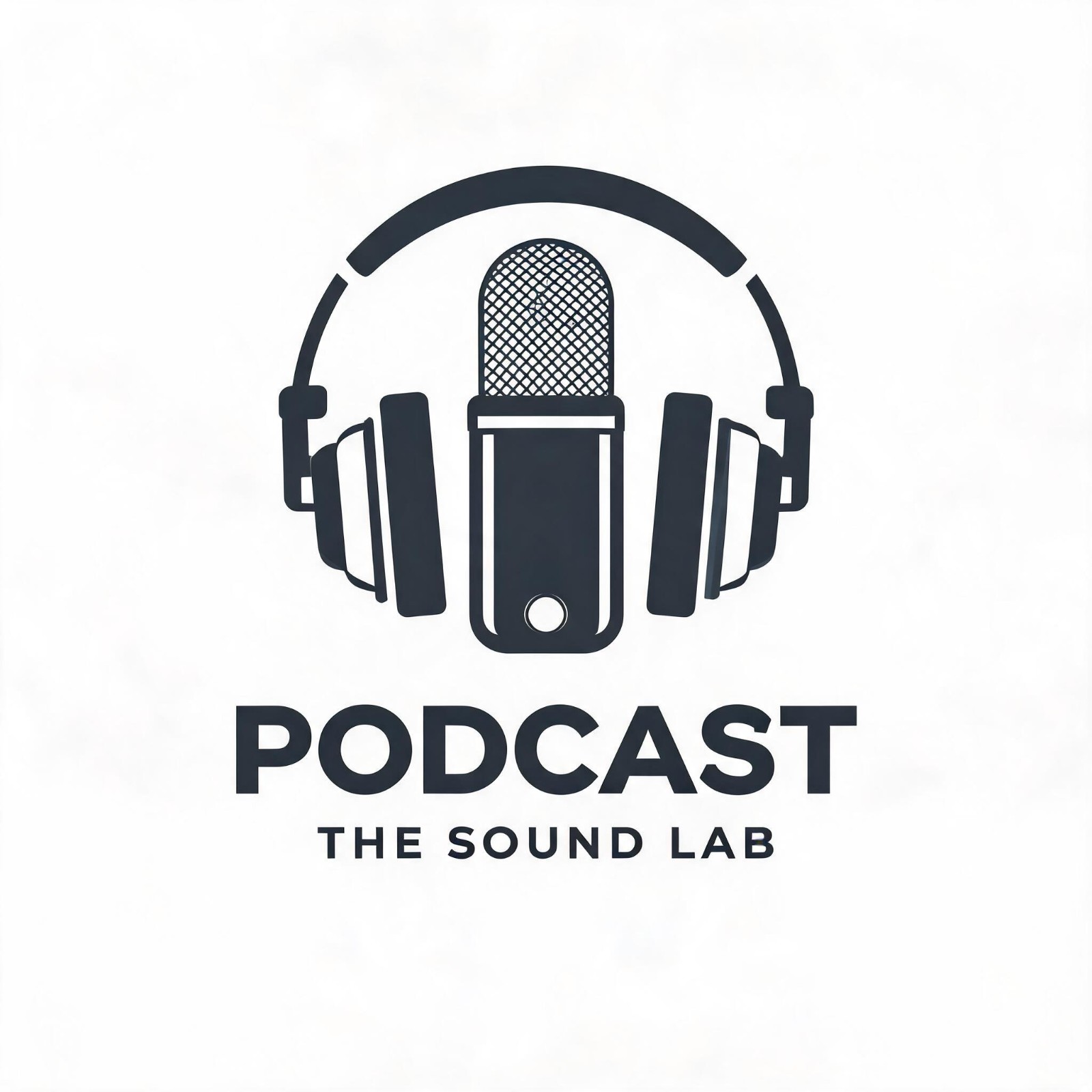 text Podcast logo with headphones and microphone