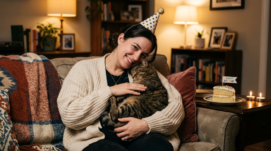 Birthday with her cat
