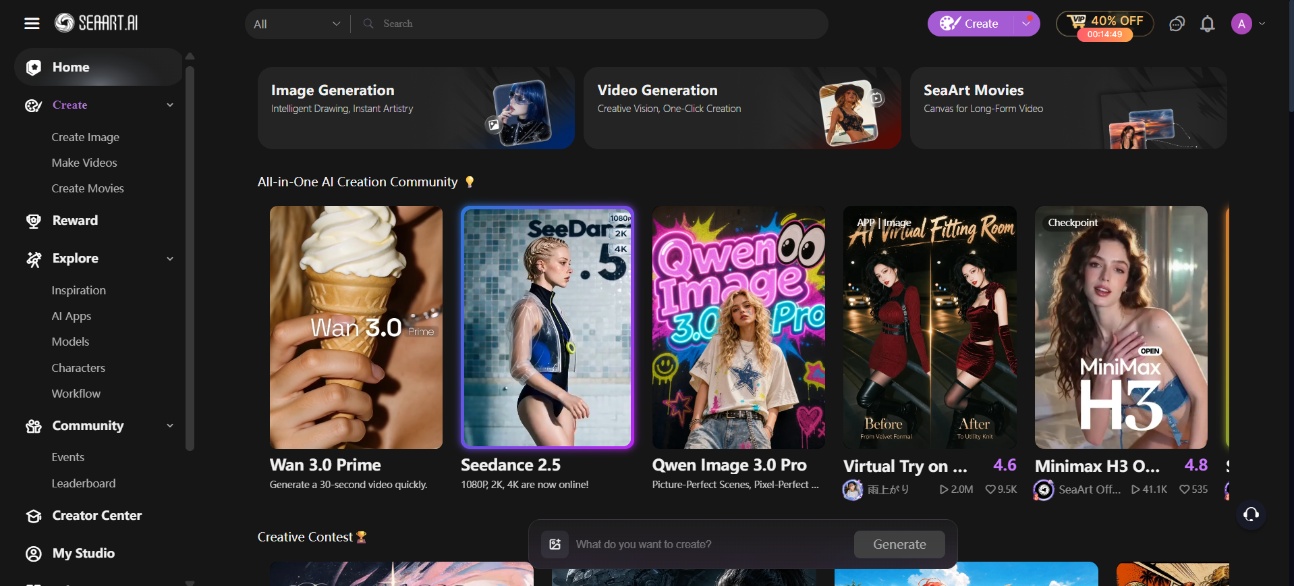 text SeaArt AI homepage