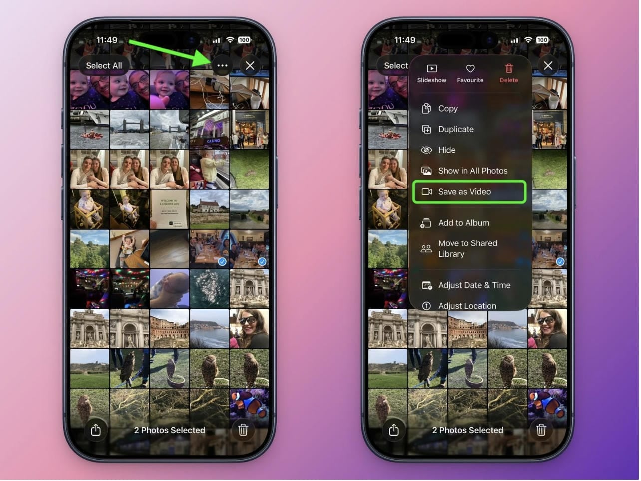 Tap the three-dot menu and choose "Save as Video"