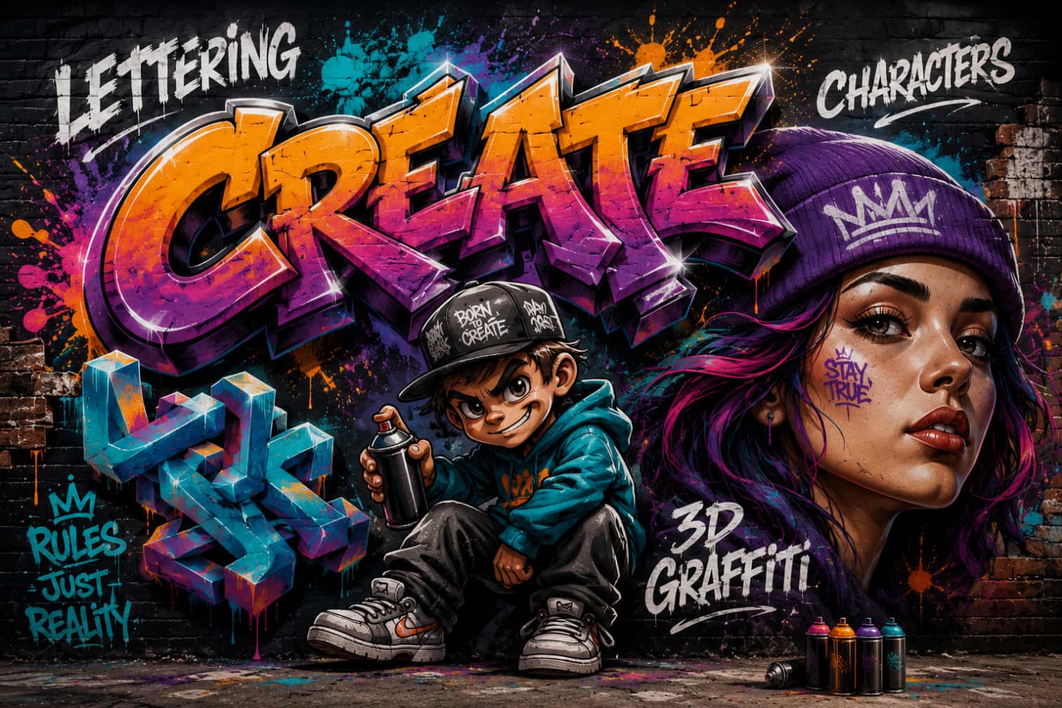Lettering, characters, and 3D graffiti