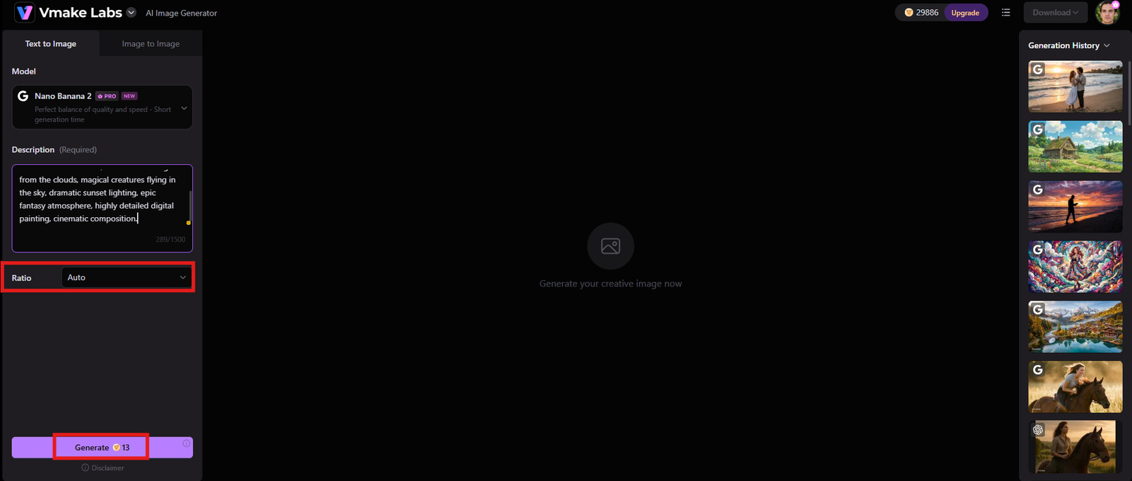 text adjust settings and generate