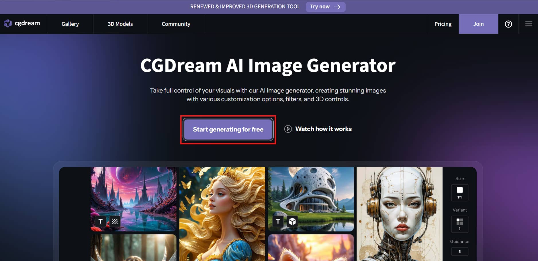 text Start Generating for free