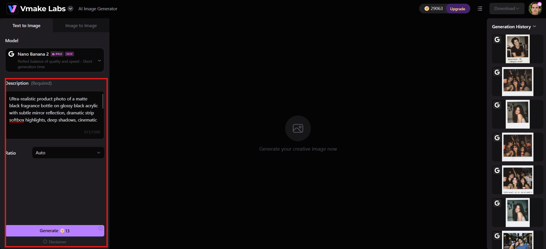 text Enter prompt or upload a reference photo