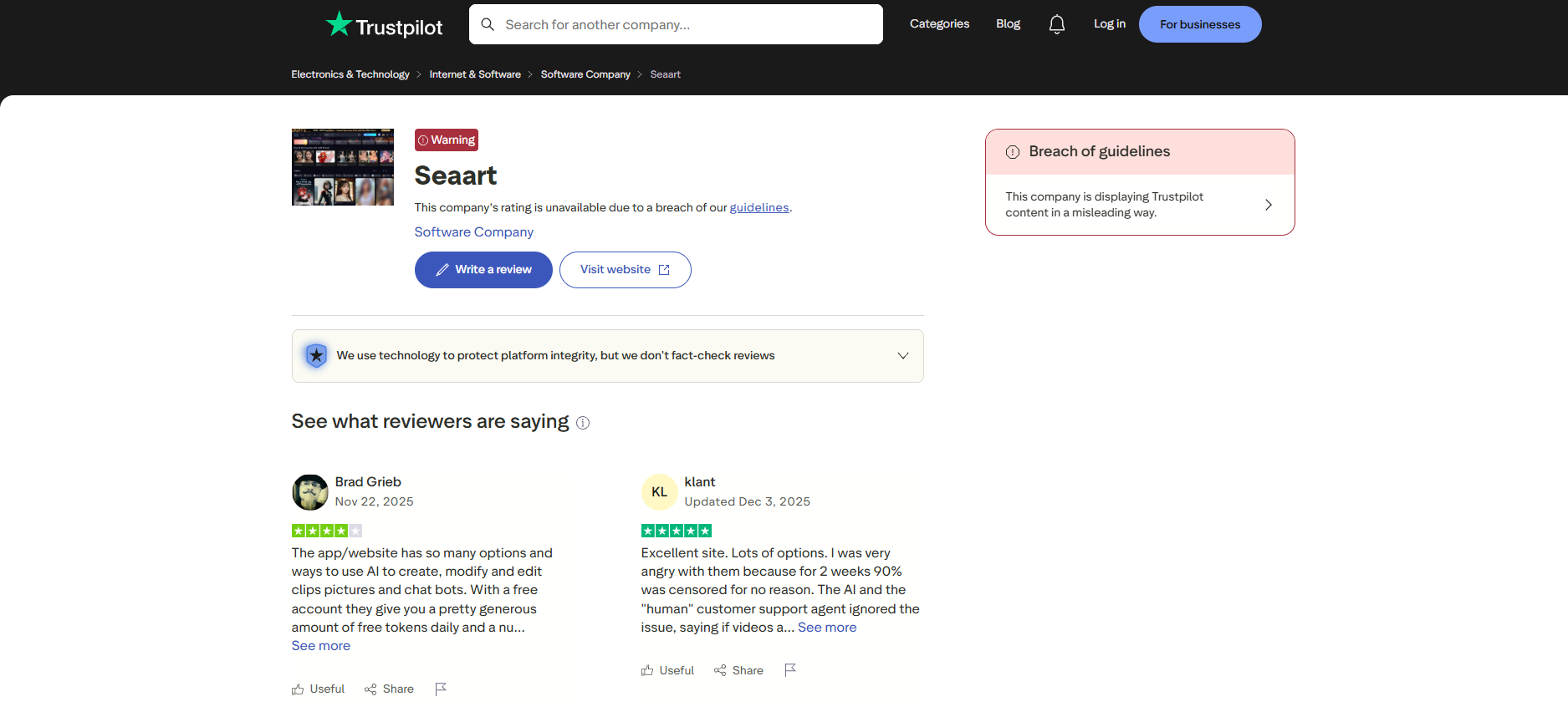 text Trustpilot review