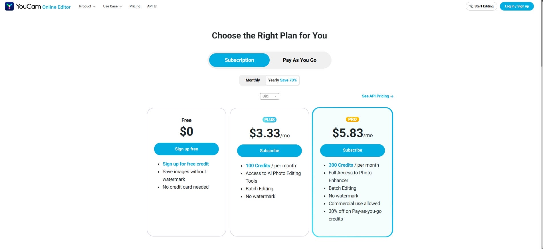 Pricing of YouCam AI Video Generator