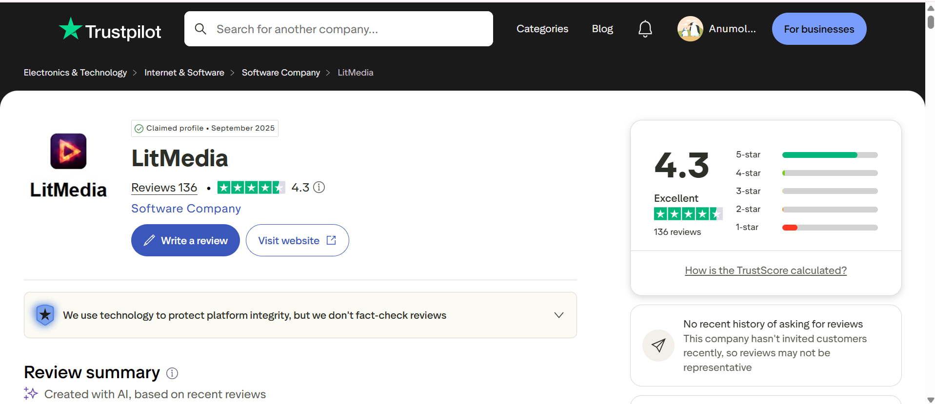 text Trustpilot review