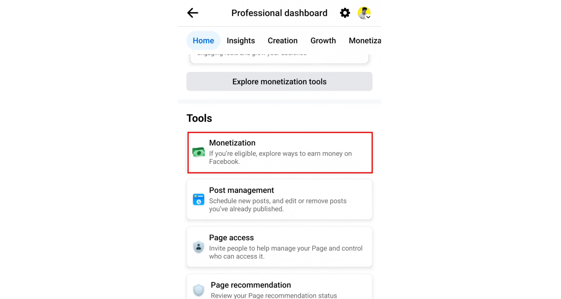 Access monetization tab