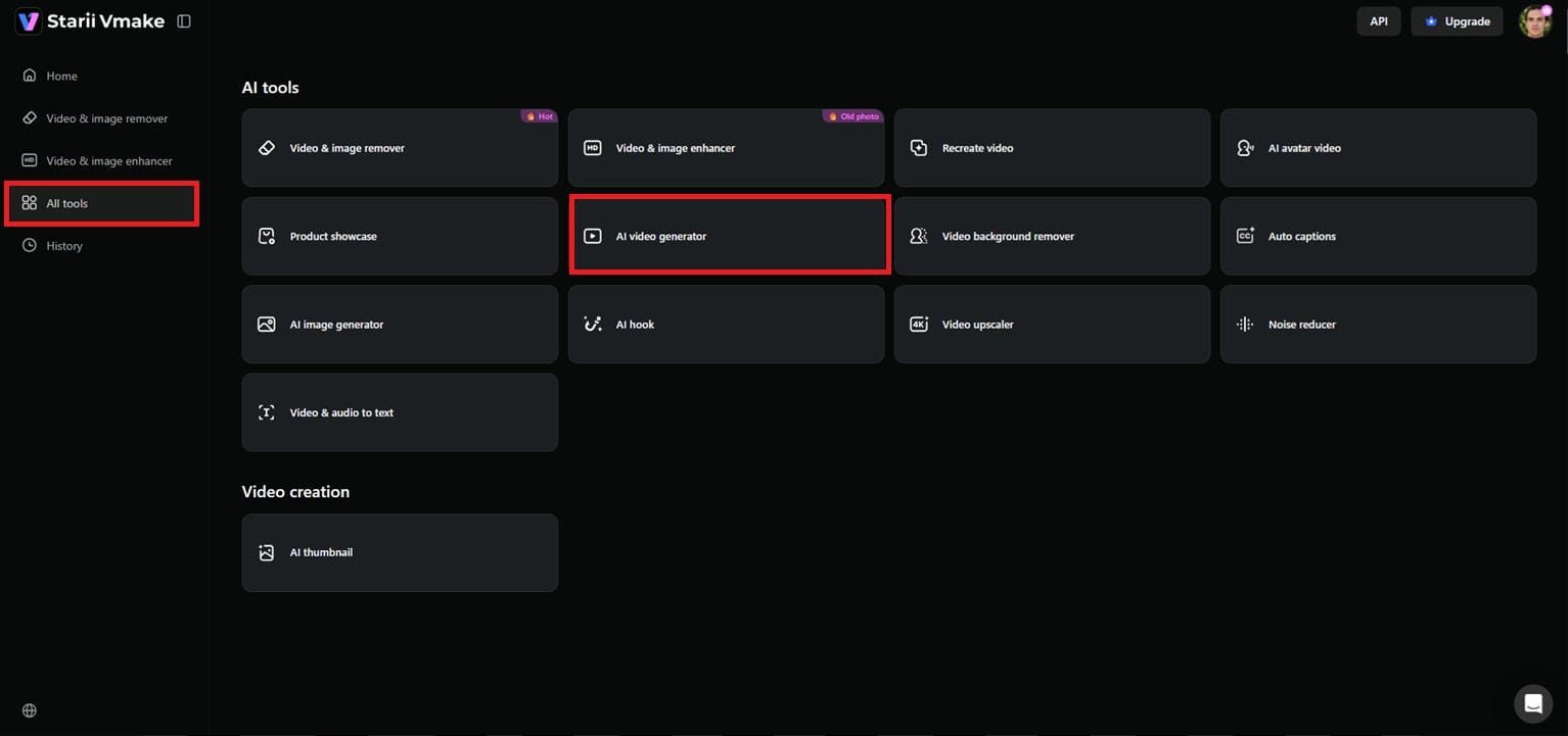 Open the AI video generator