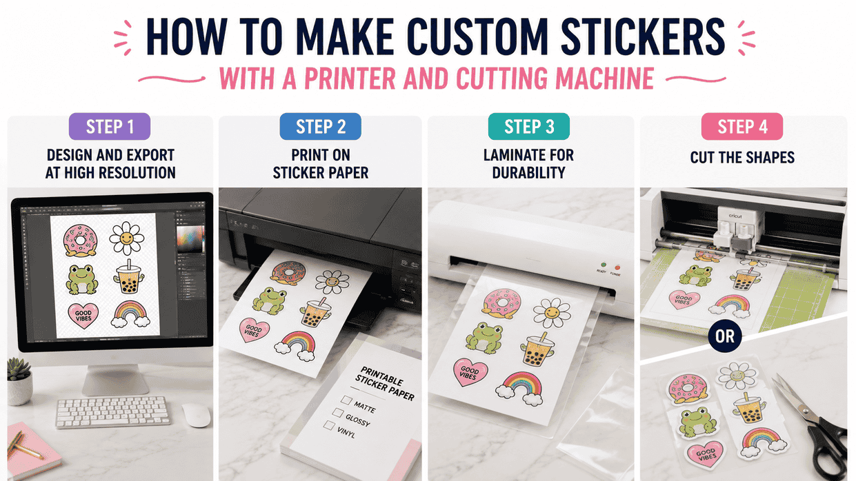 text How to make custom stickers with a printer and cutting machine