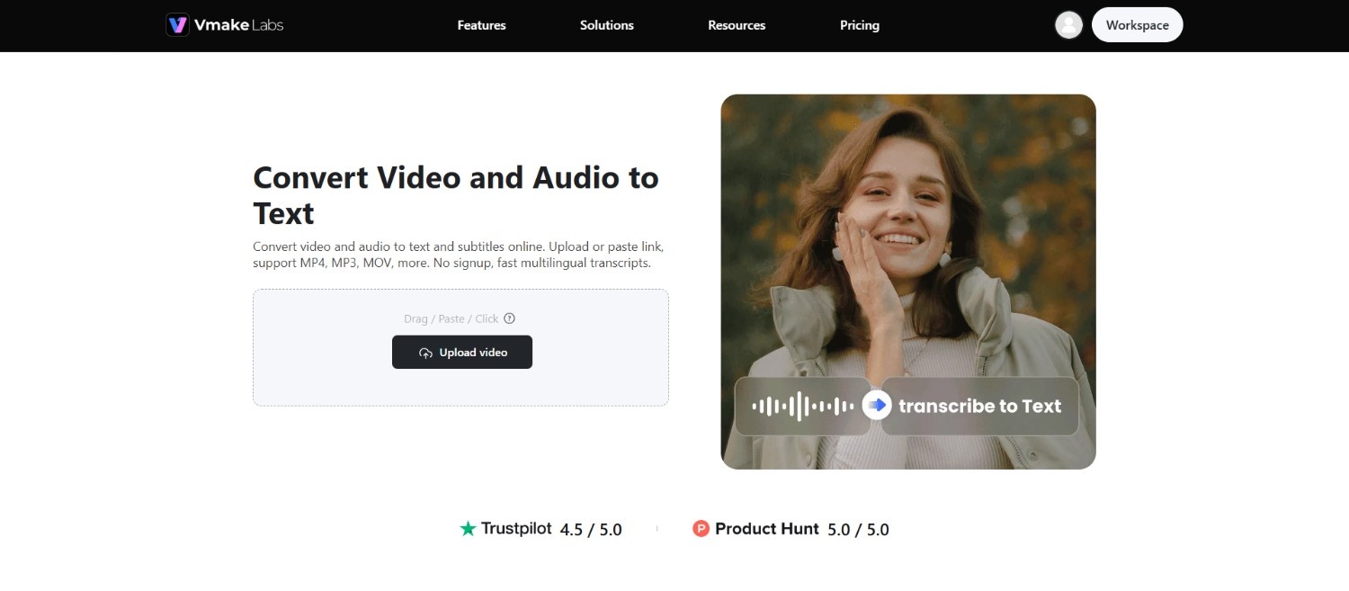 text Vmake Labs video/audio to text tool