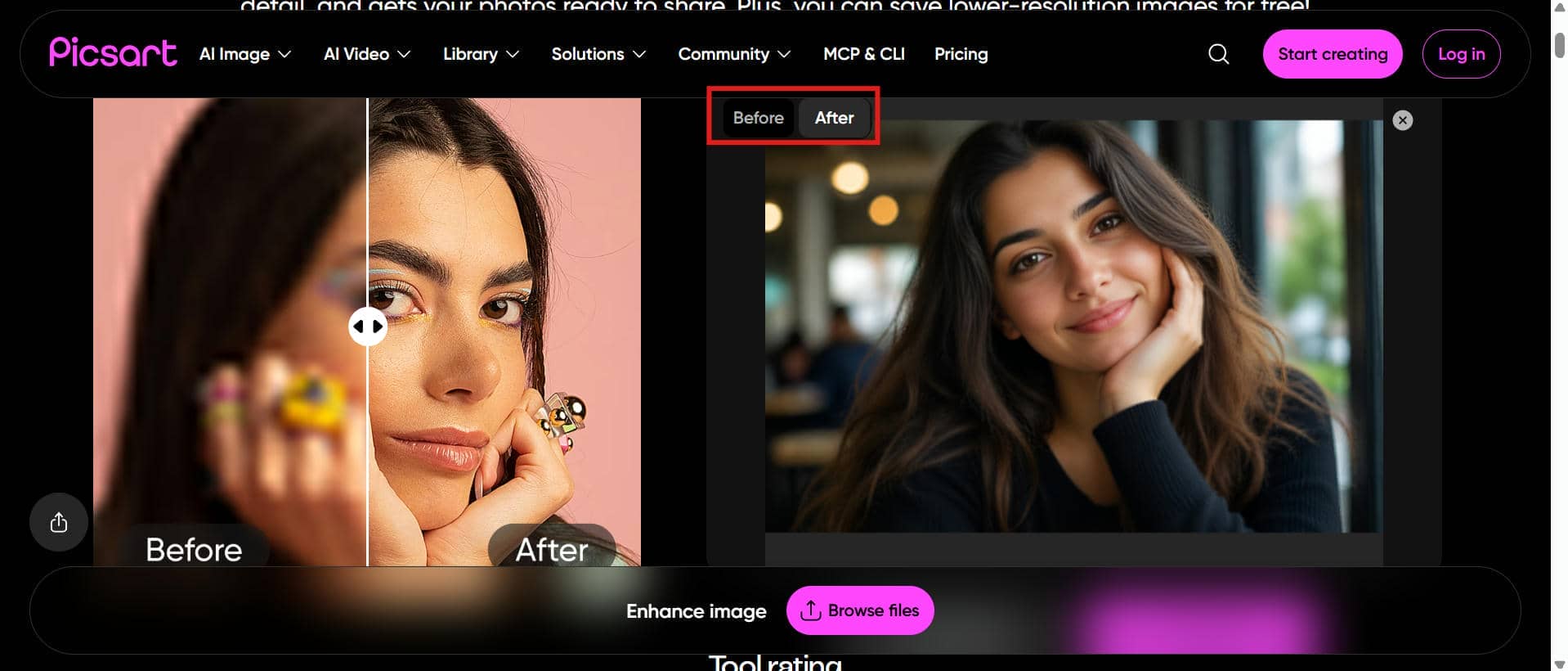 text Let Picsart AI enhance your photo automatically
