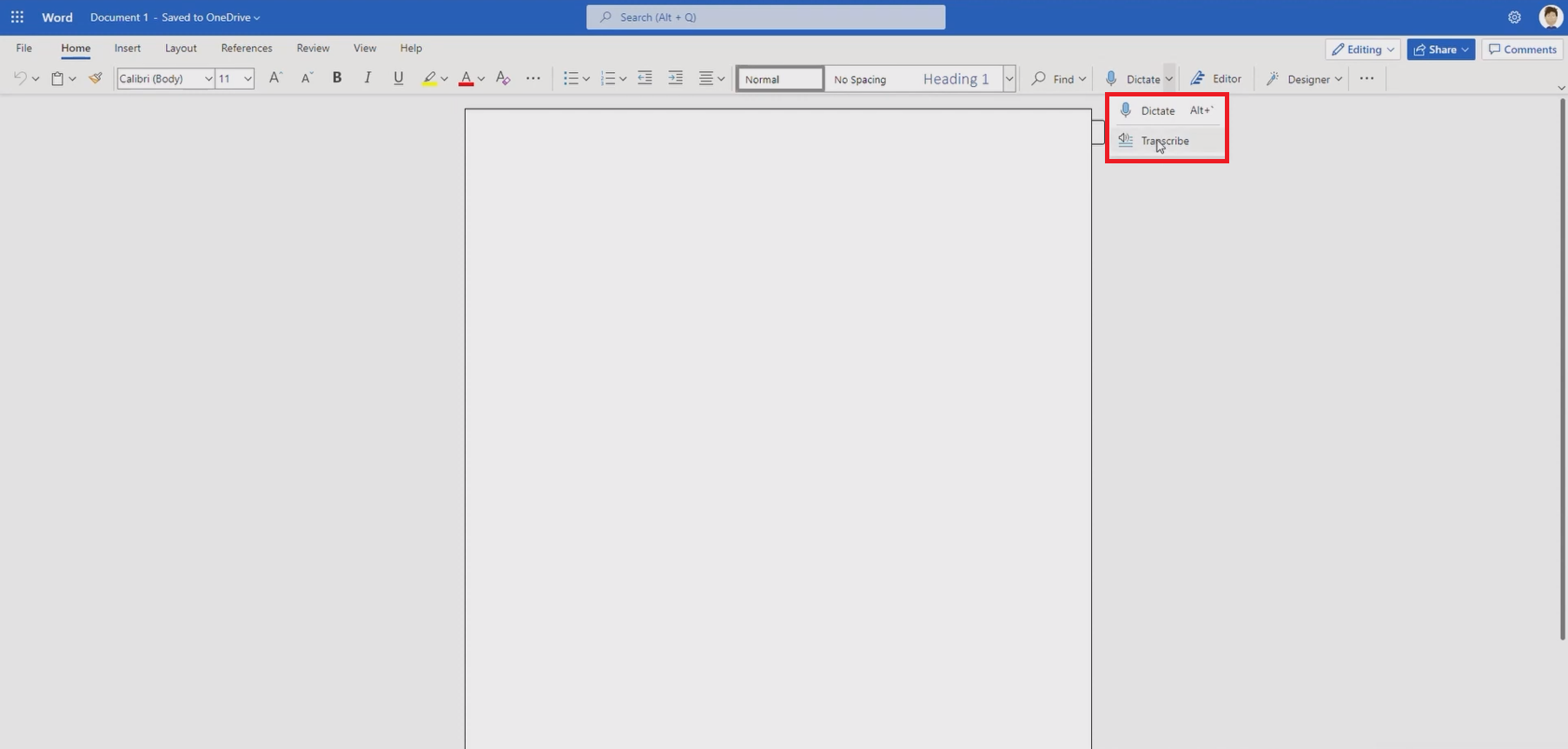 Select the transcribe option