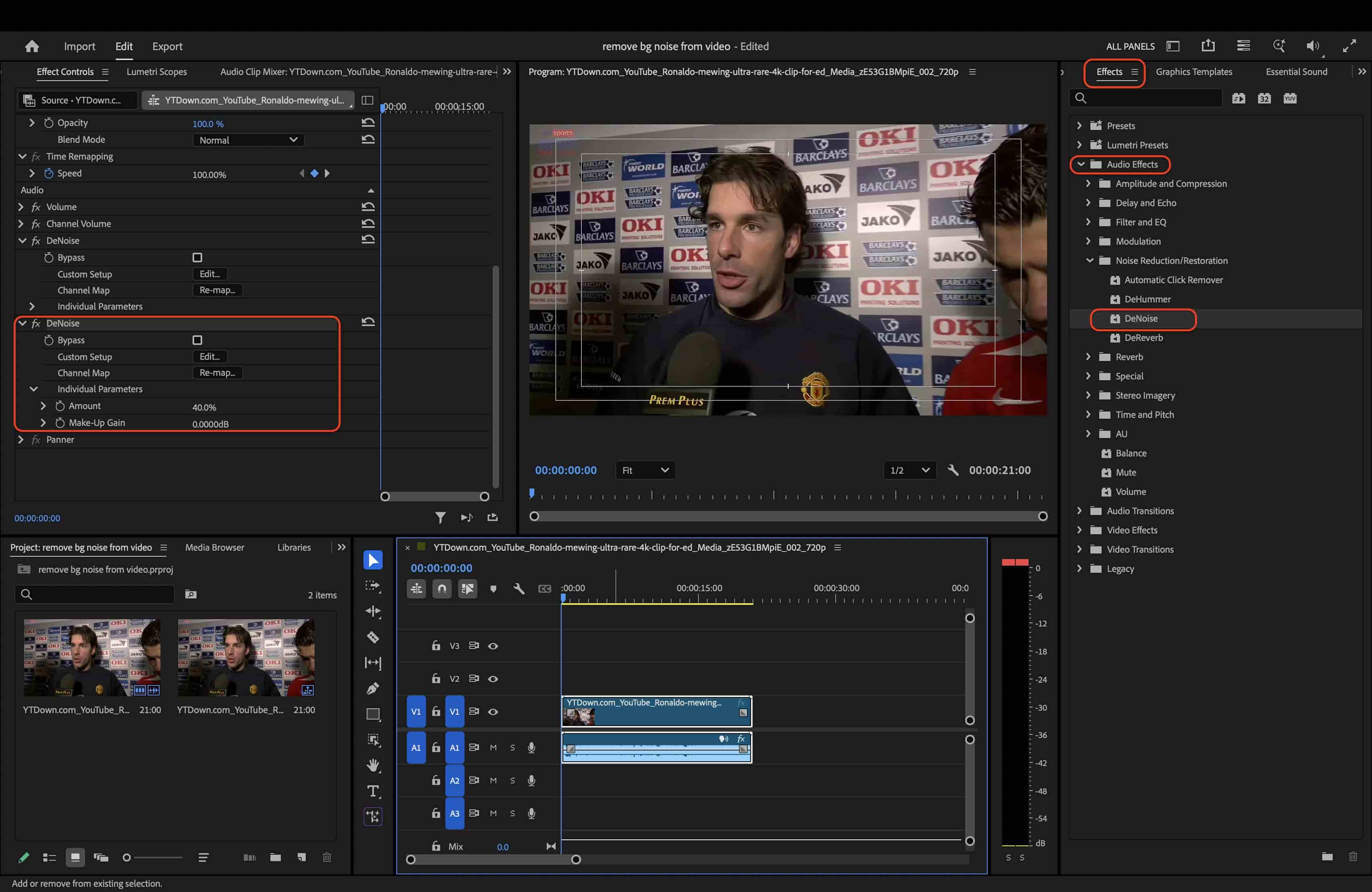 apply denoise effect and export the video