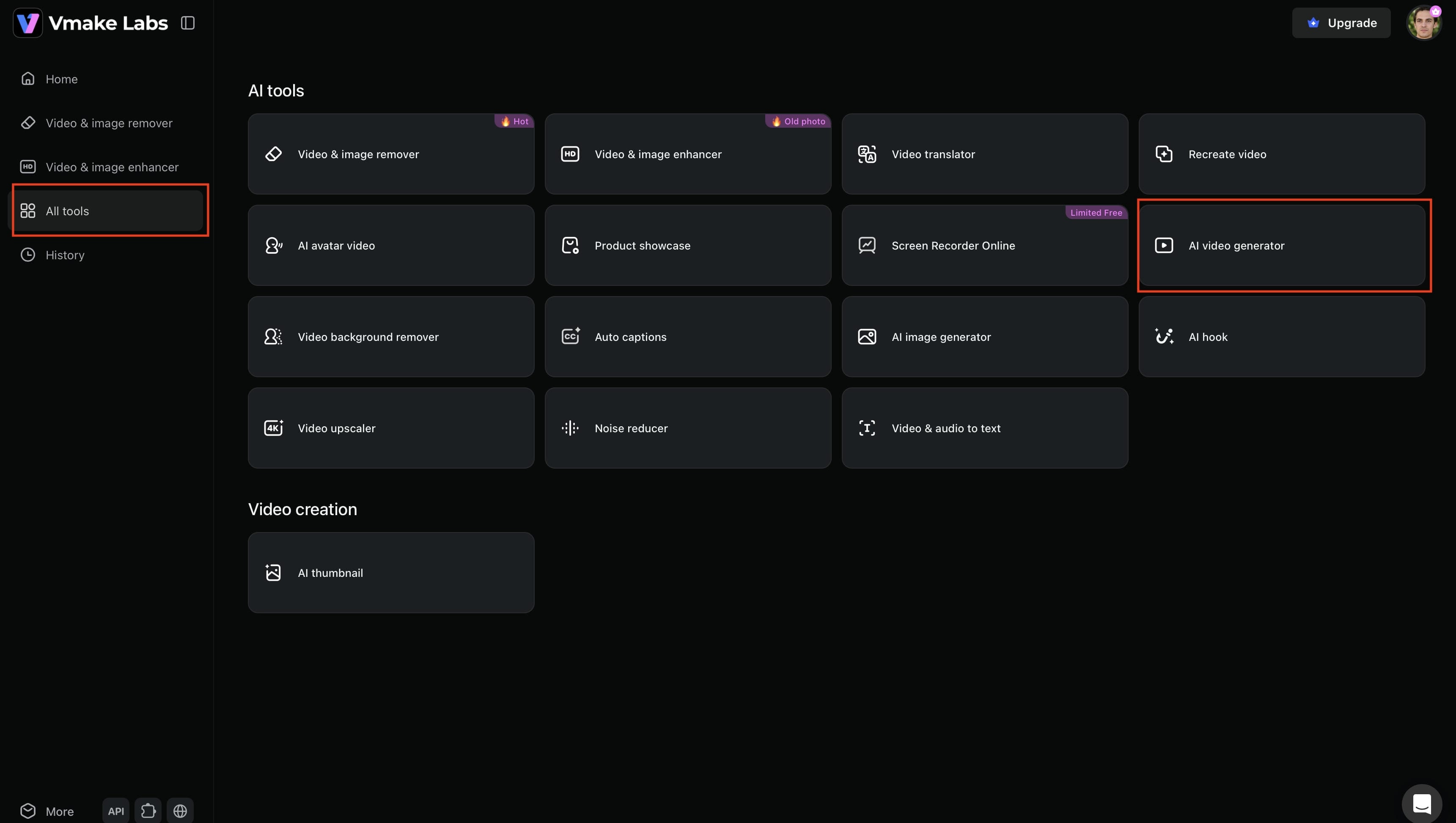 Navigate to AI video generator