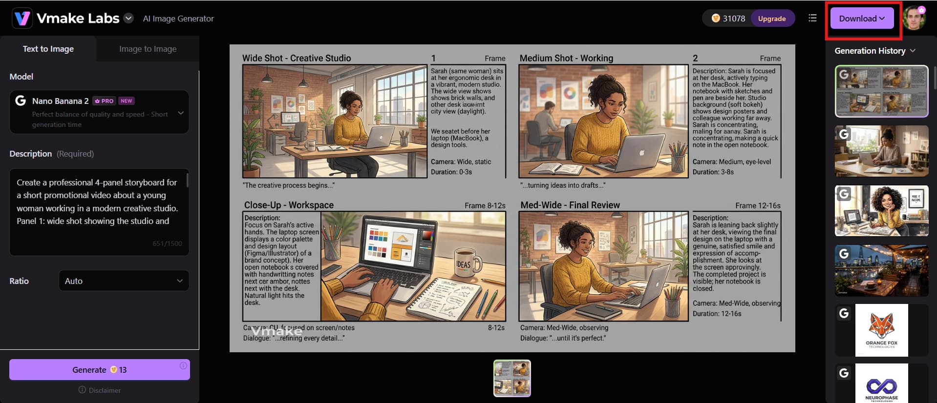 text Use the visuals on your storyboard