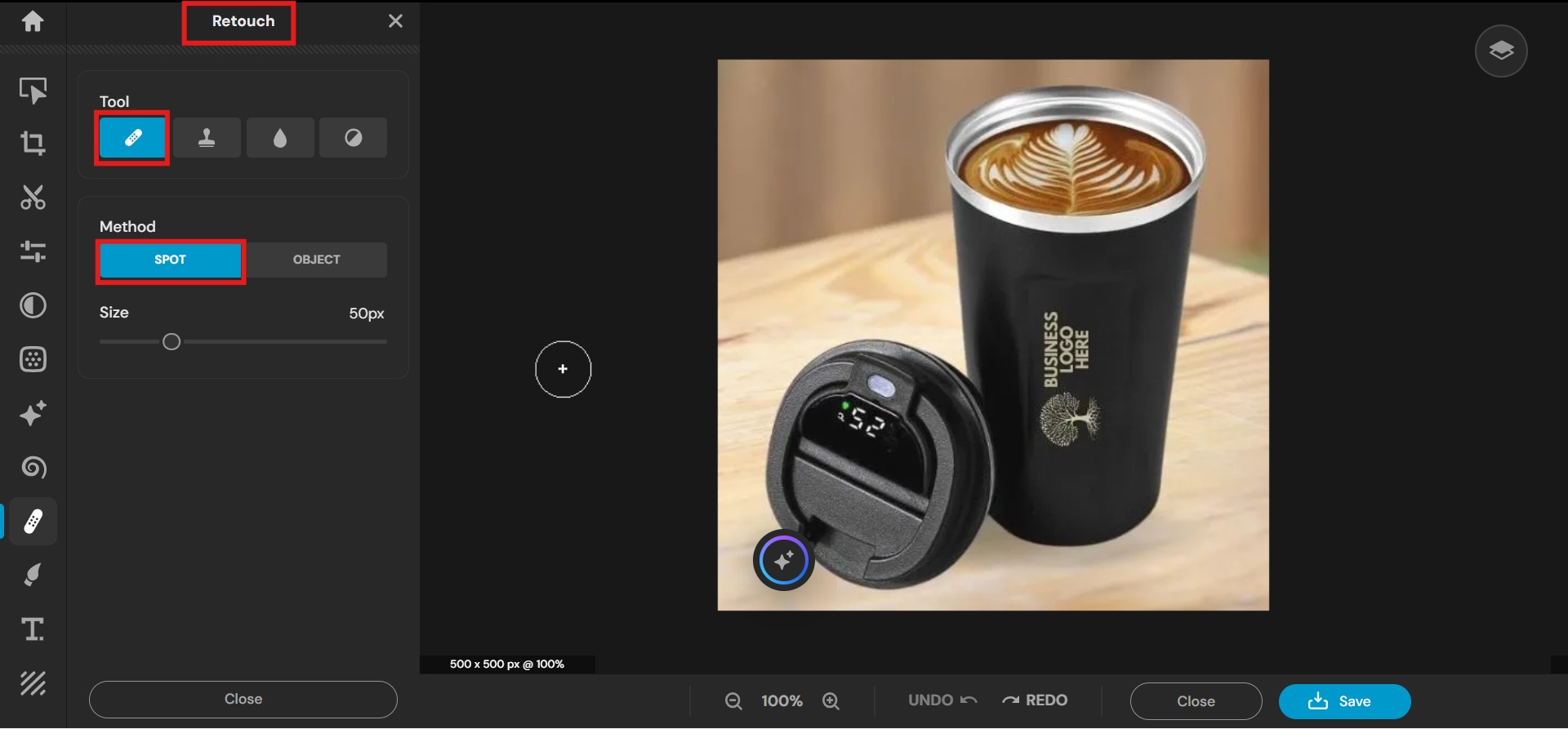 text use retouch tool