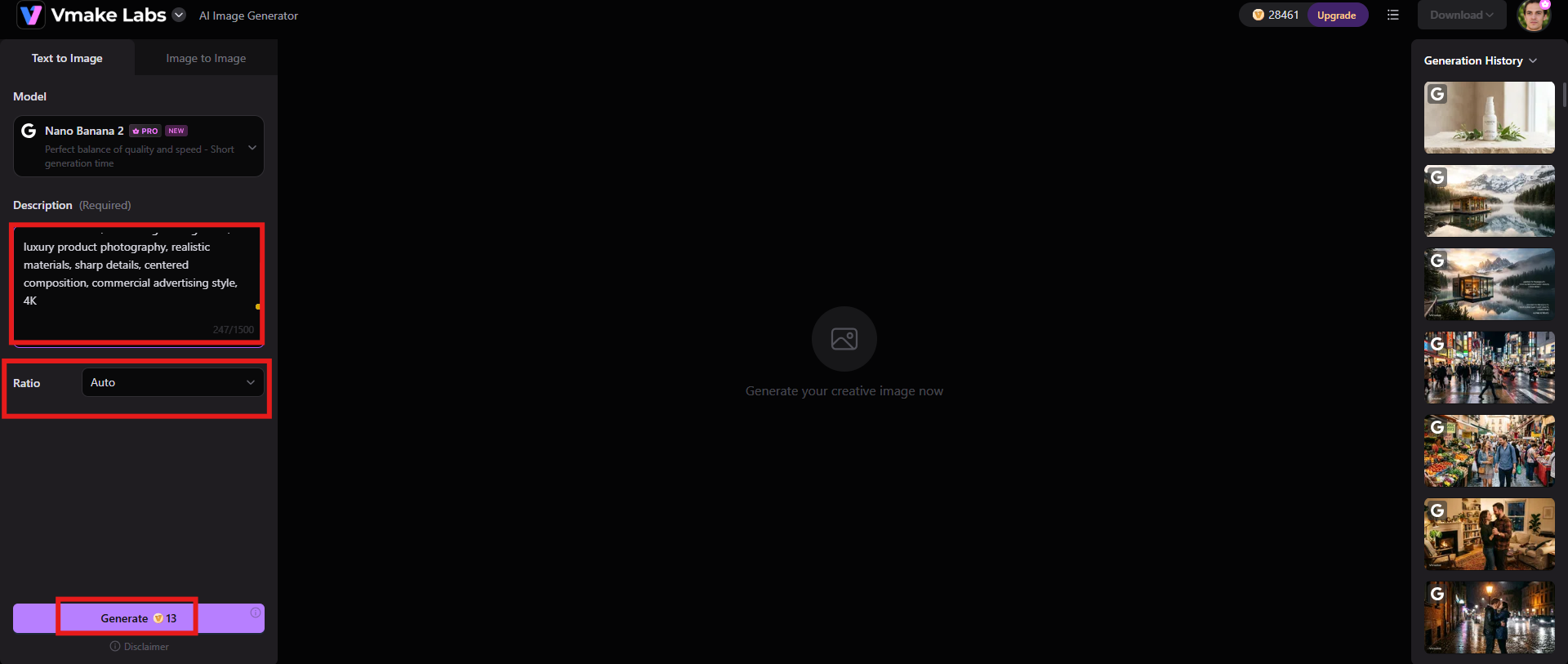 text enter a prompt and generate