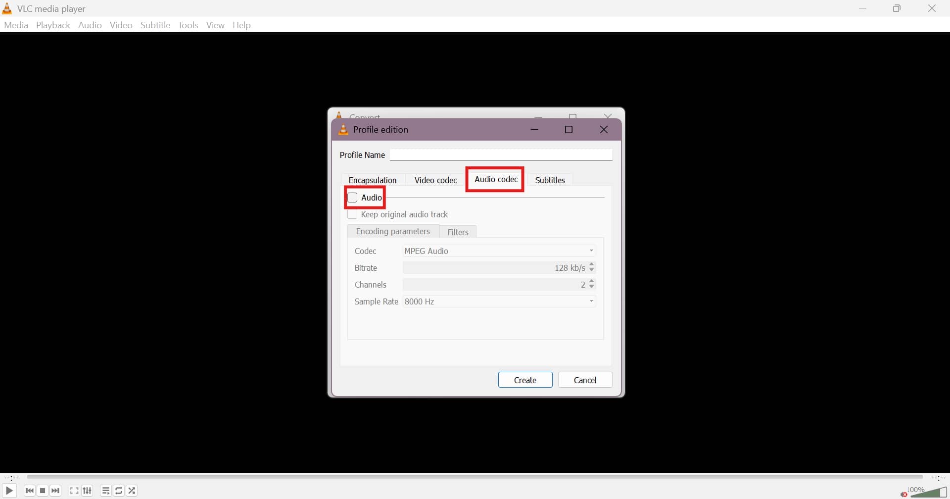 text disable the audio track
