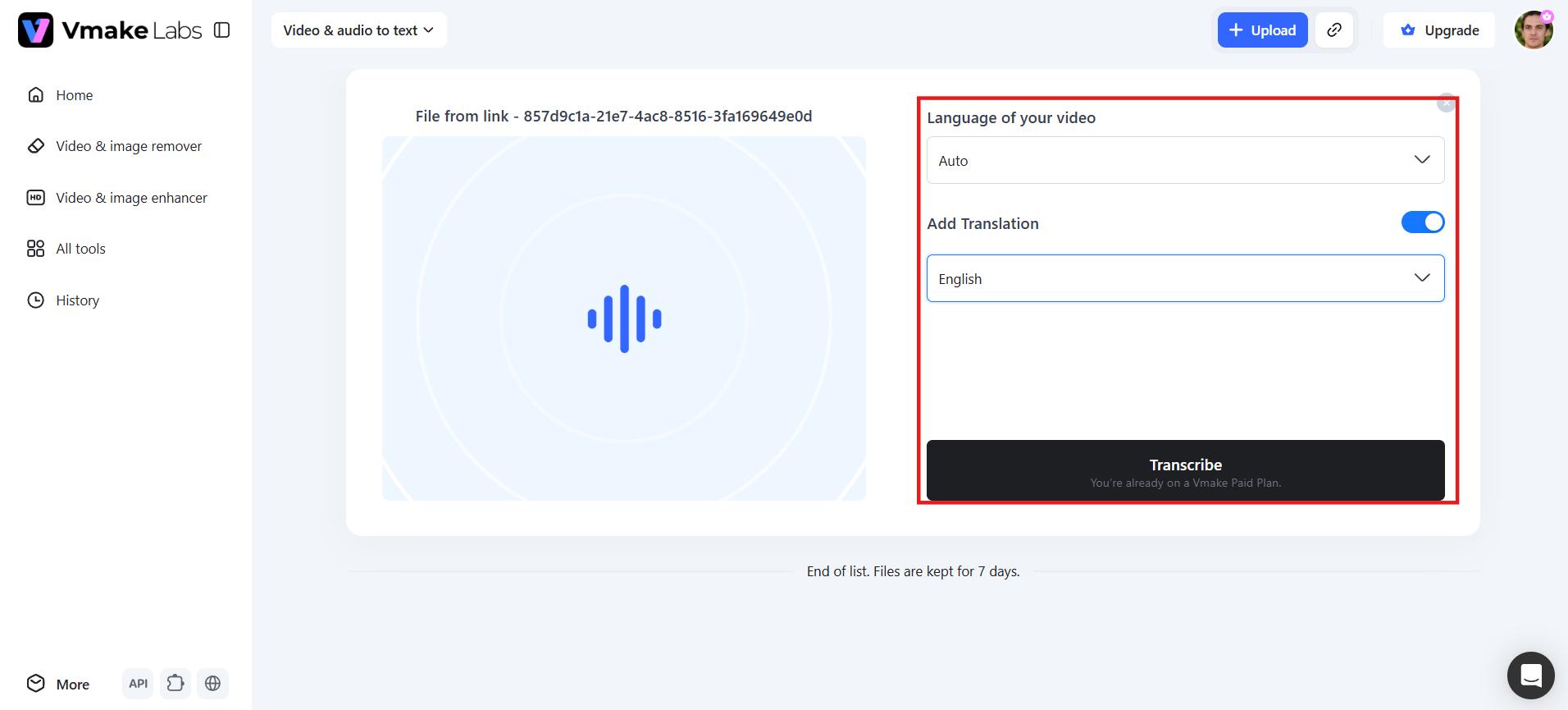 Transcribe and download