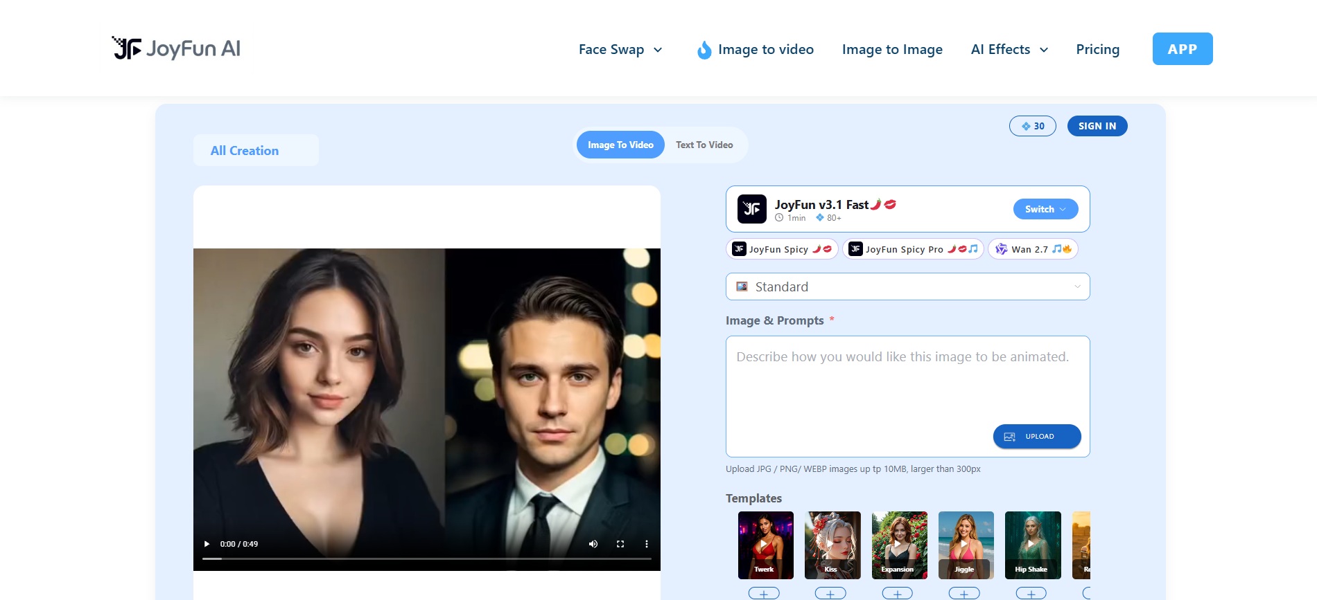 text Joyfun AI homepage