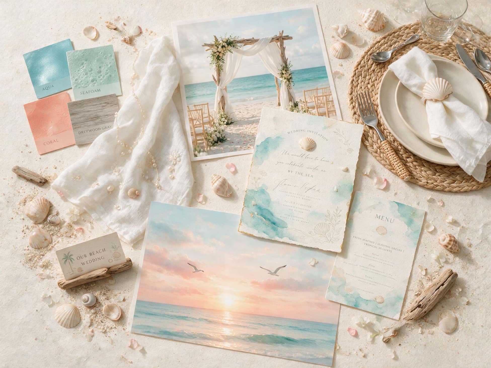 Beach wedding mood board