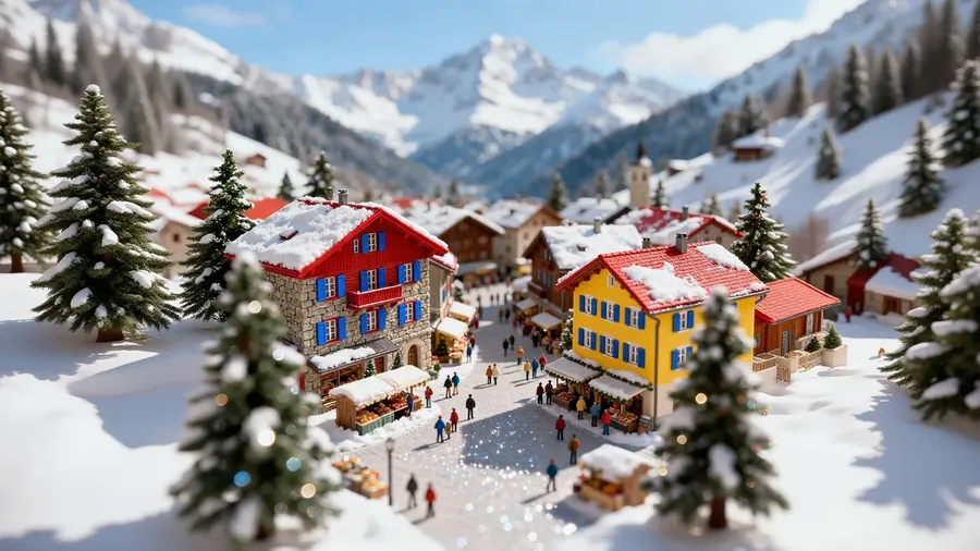 text Snowy mountain village