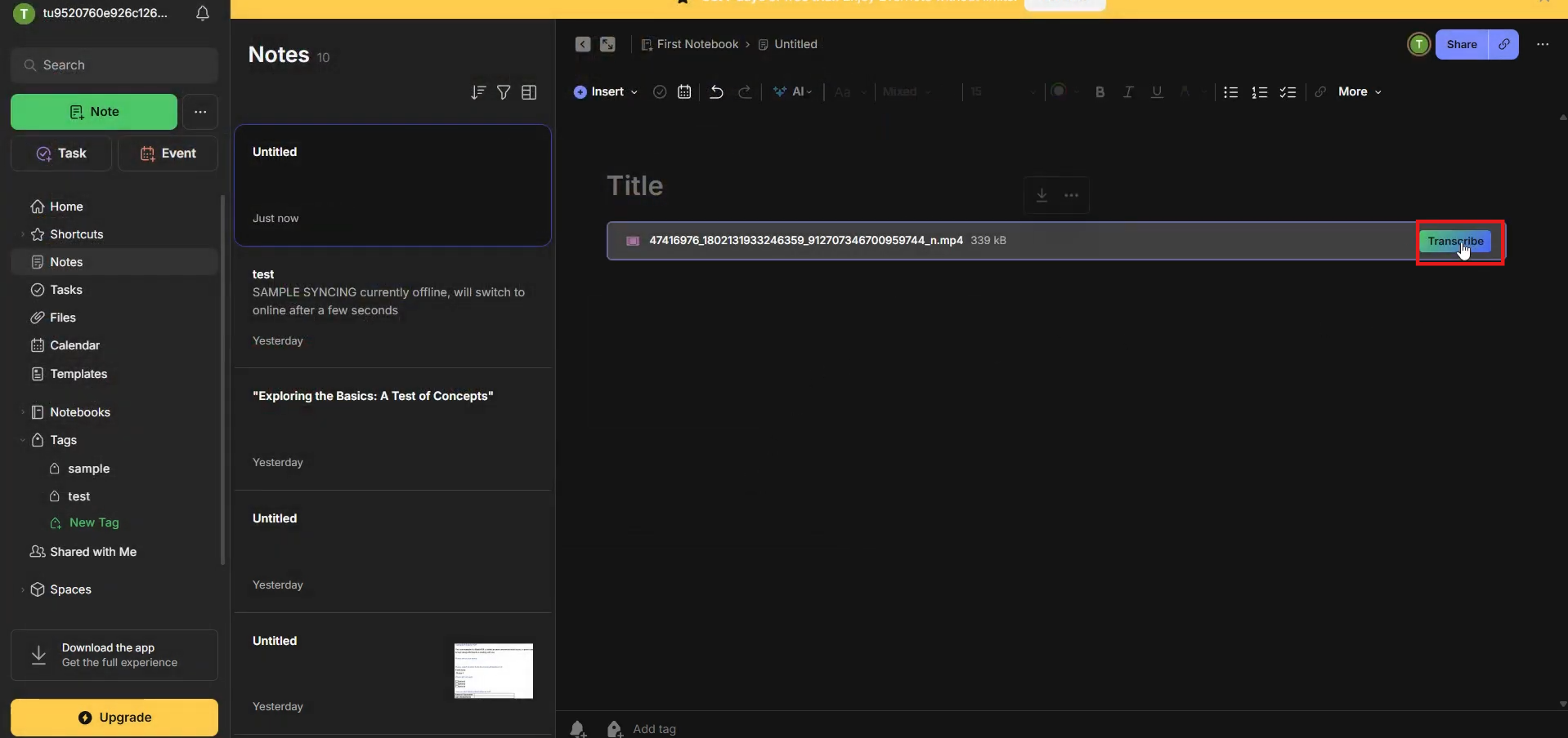 text Hit Transcribe