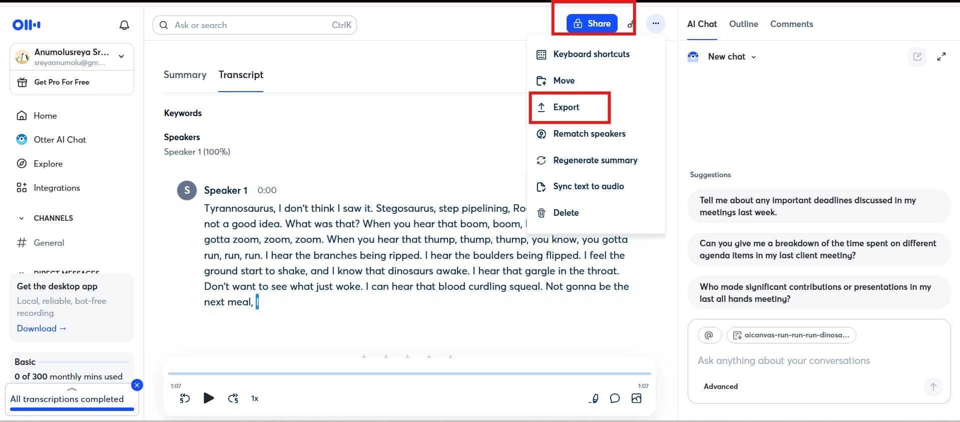 Export and share the text