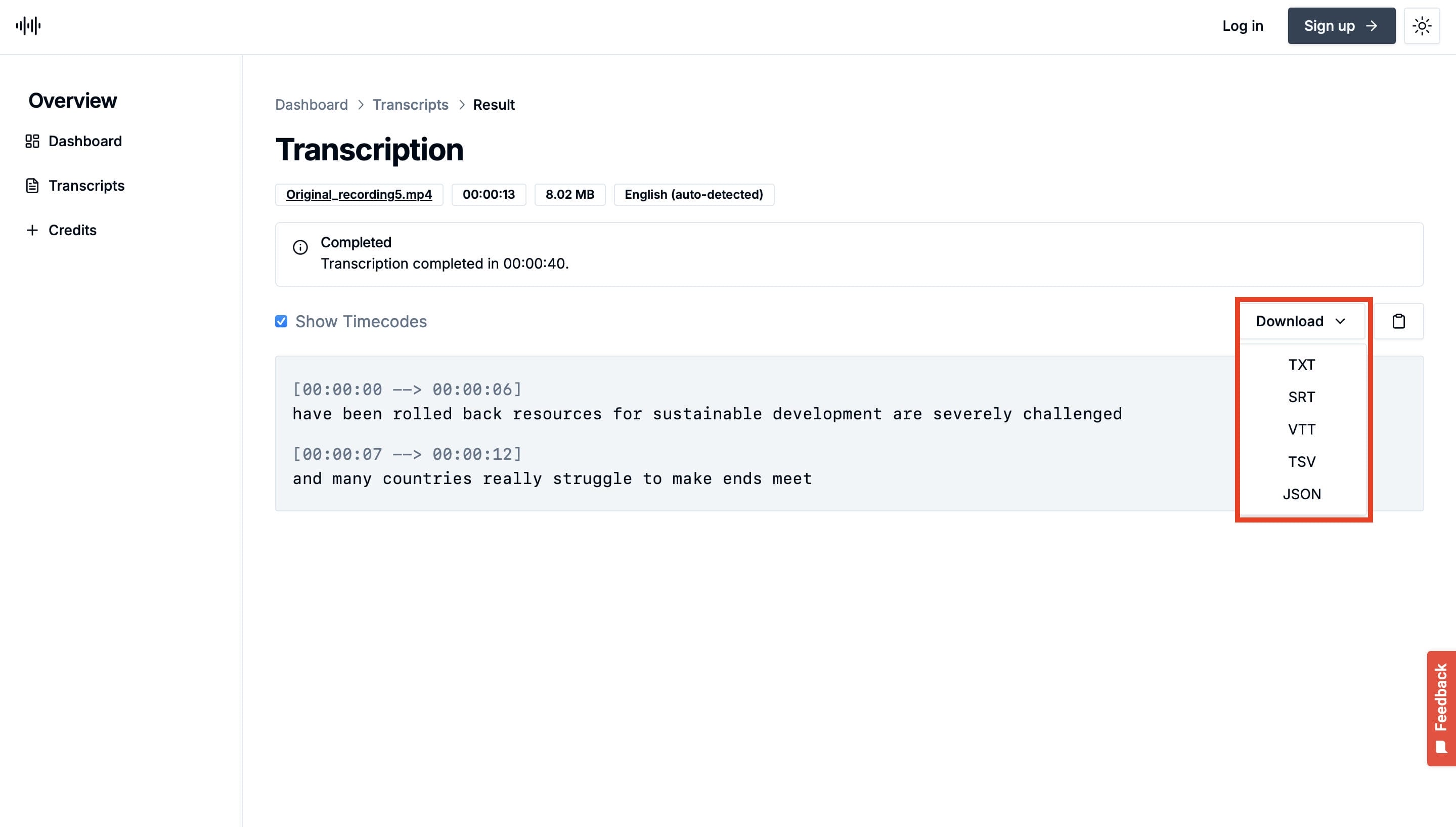 Review and Download the Transcript