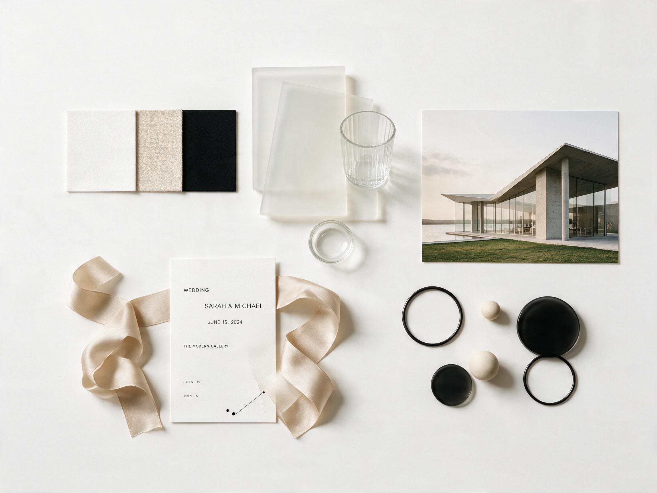 Modern minimalist wedding mood board