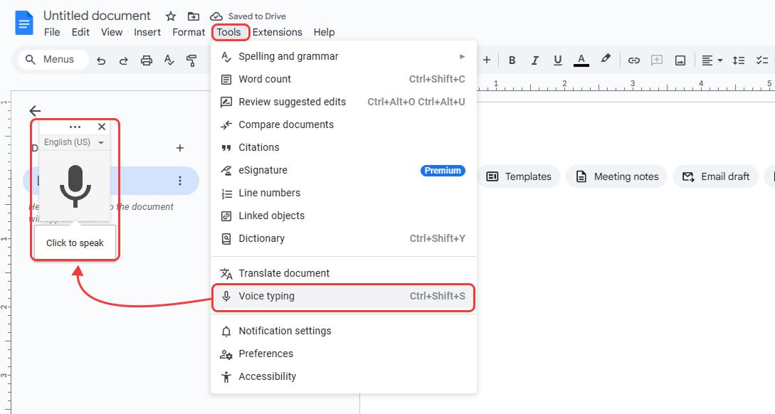 text Google Docs Voice Typing