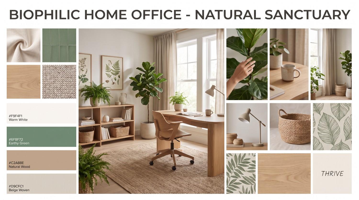 text Biophilic home office mood board