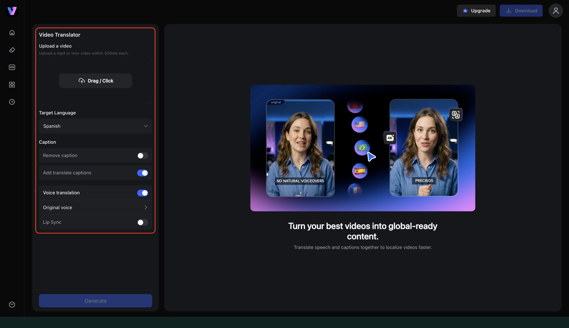 Access Video Translator workspace