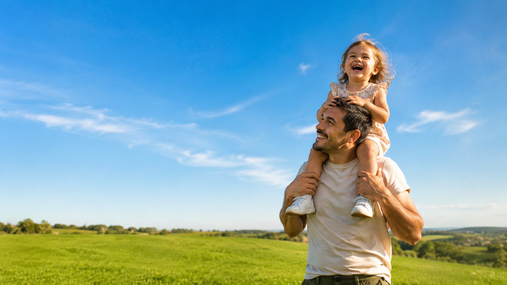 Daughter on the shoulders of her father