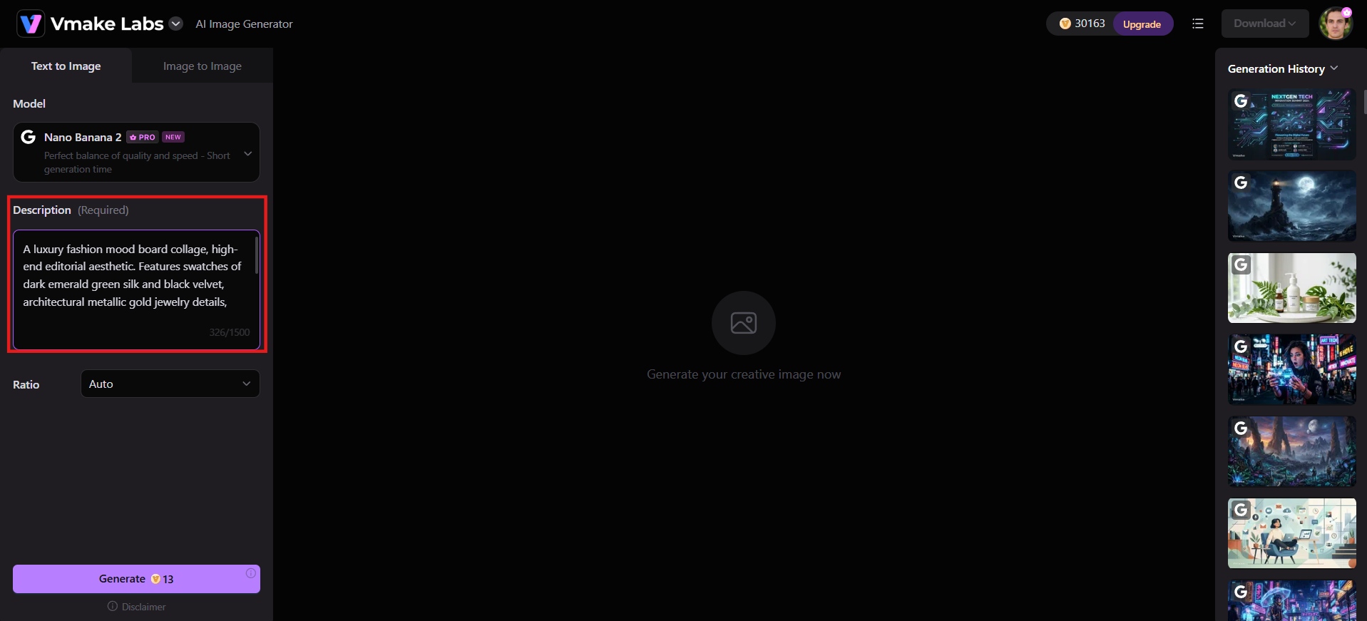 text Enter prompt or upload a reference