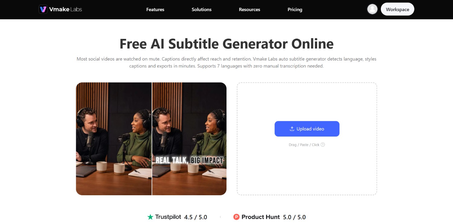 text Vmake Labs video subtitle generator