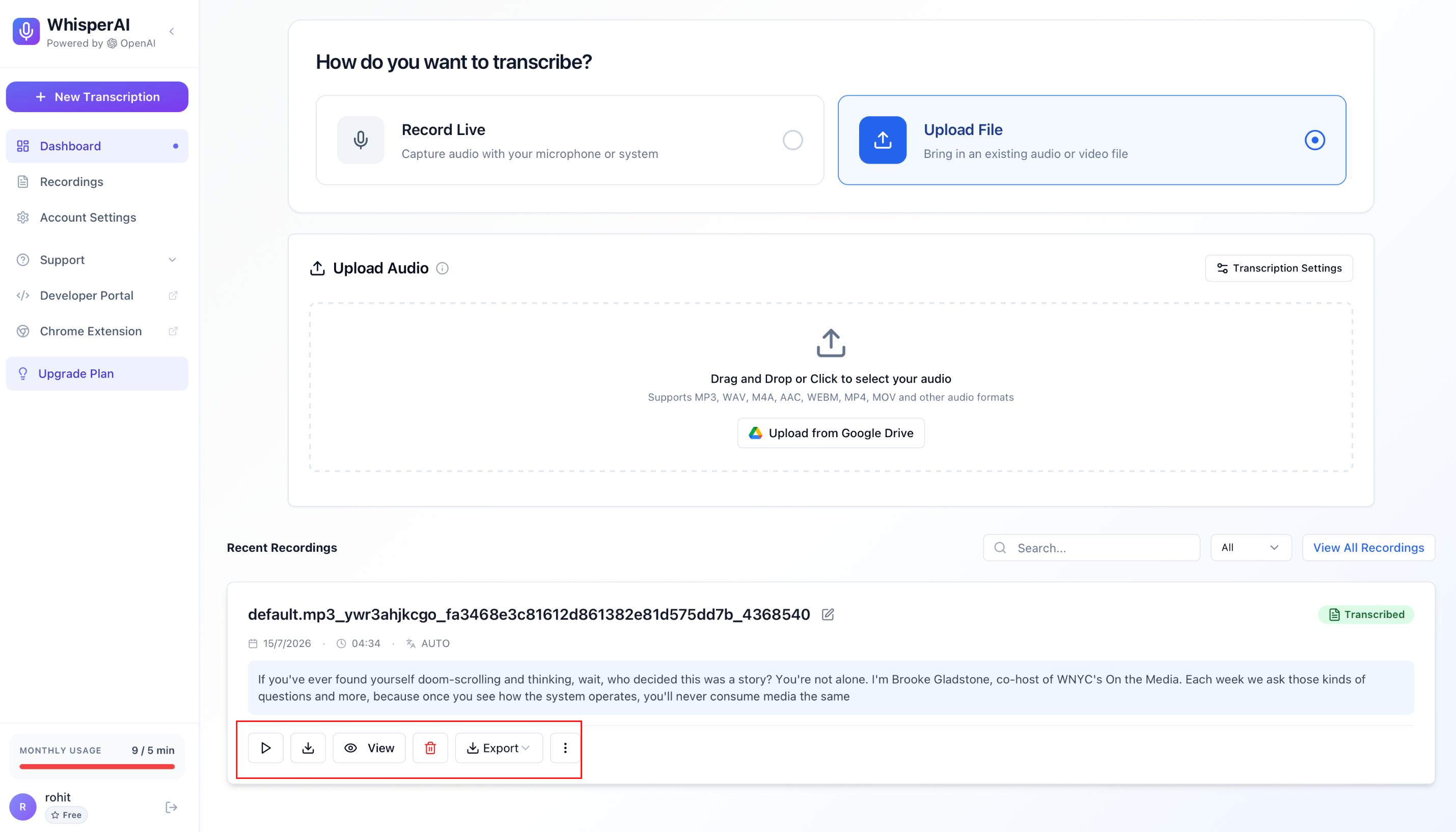 text Generate and review your transcript