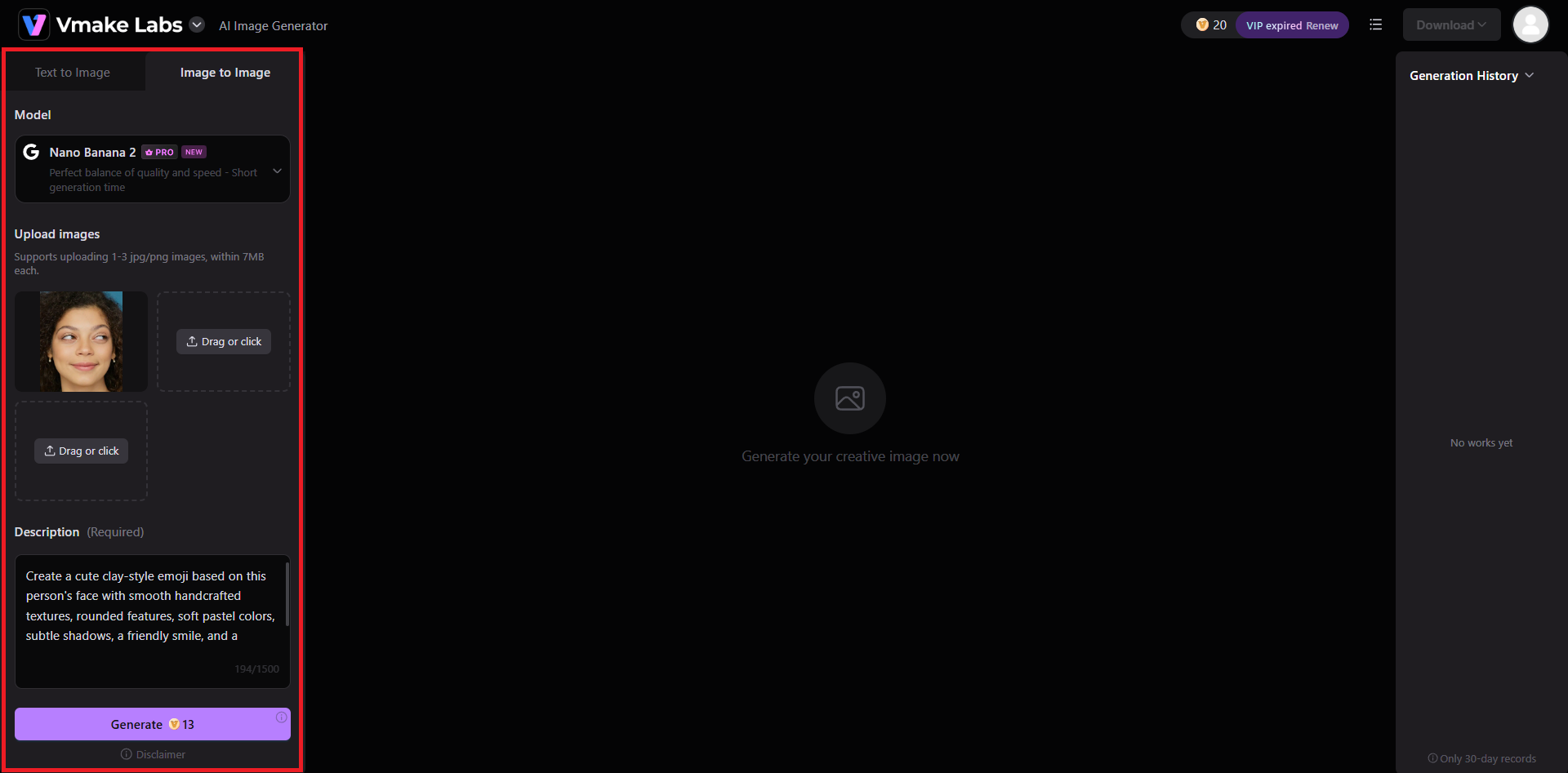 text Upload photo and input prompt
