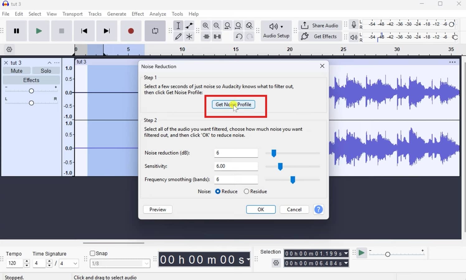 upload the noise profile