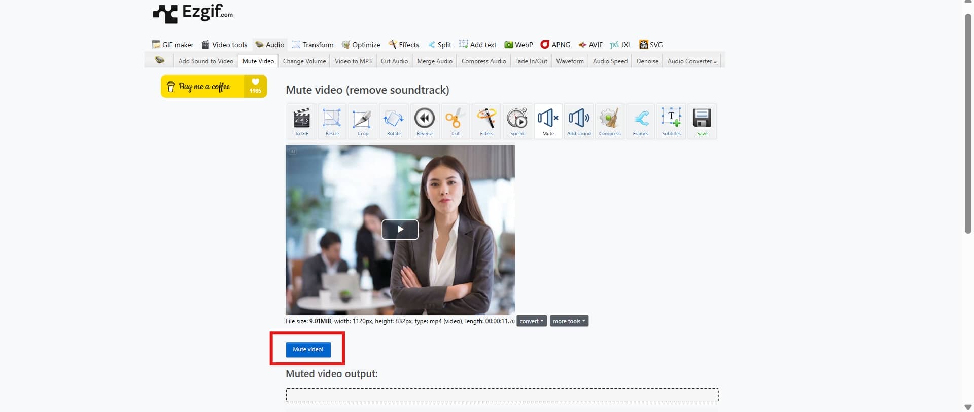 text click the mute video option