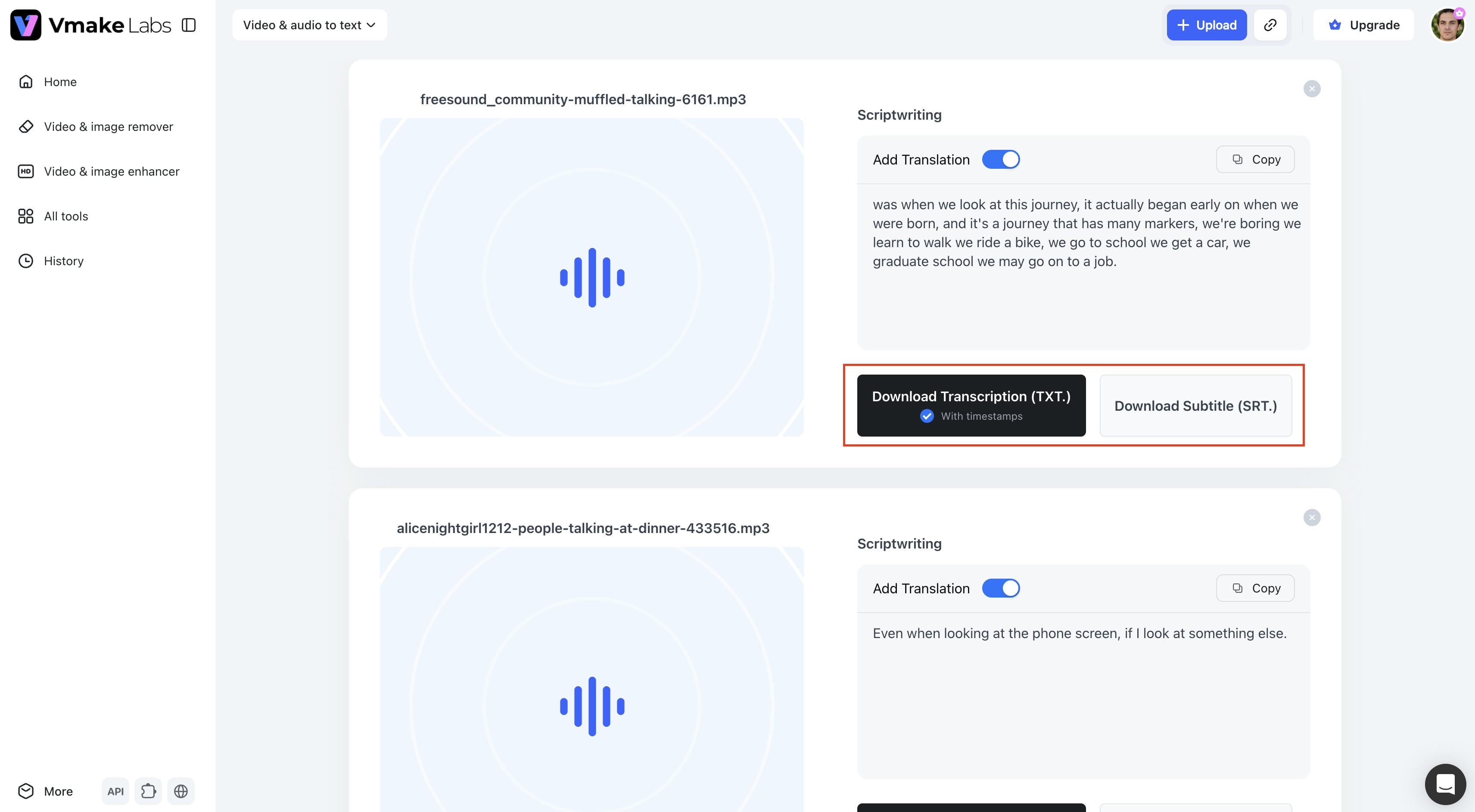 text Generate, review, and export the transcript