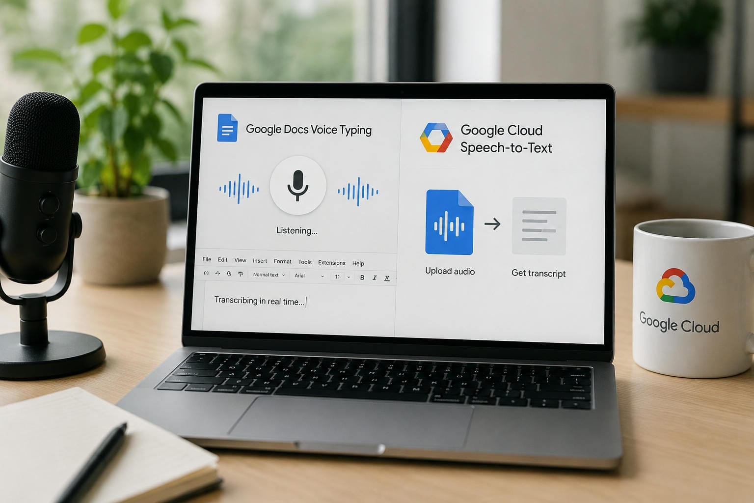 text Google transcribe audio to text