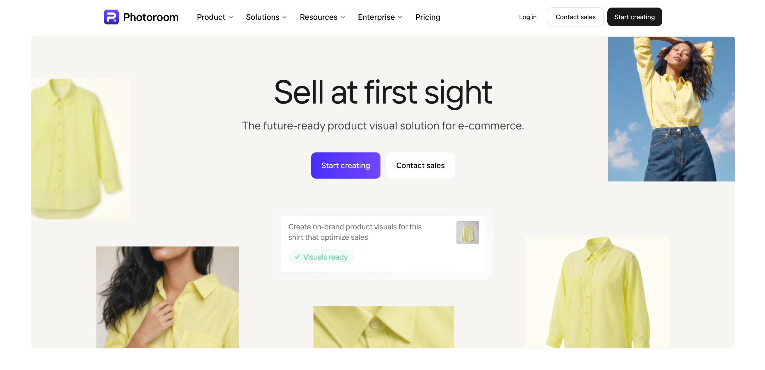 Photoroom AI product photography page for fashion ecommerce