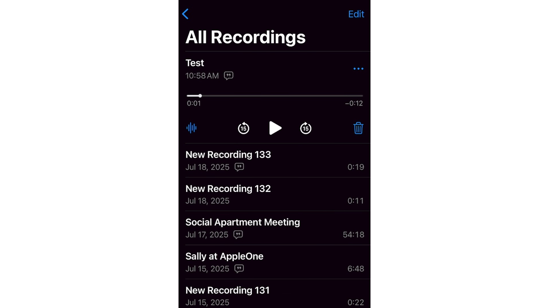 text Open and select recording